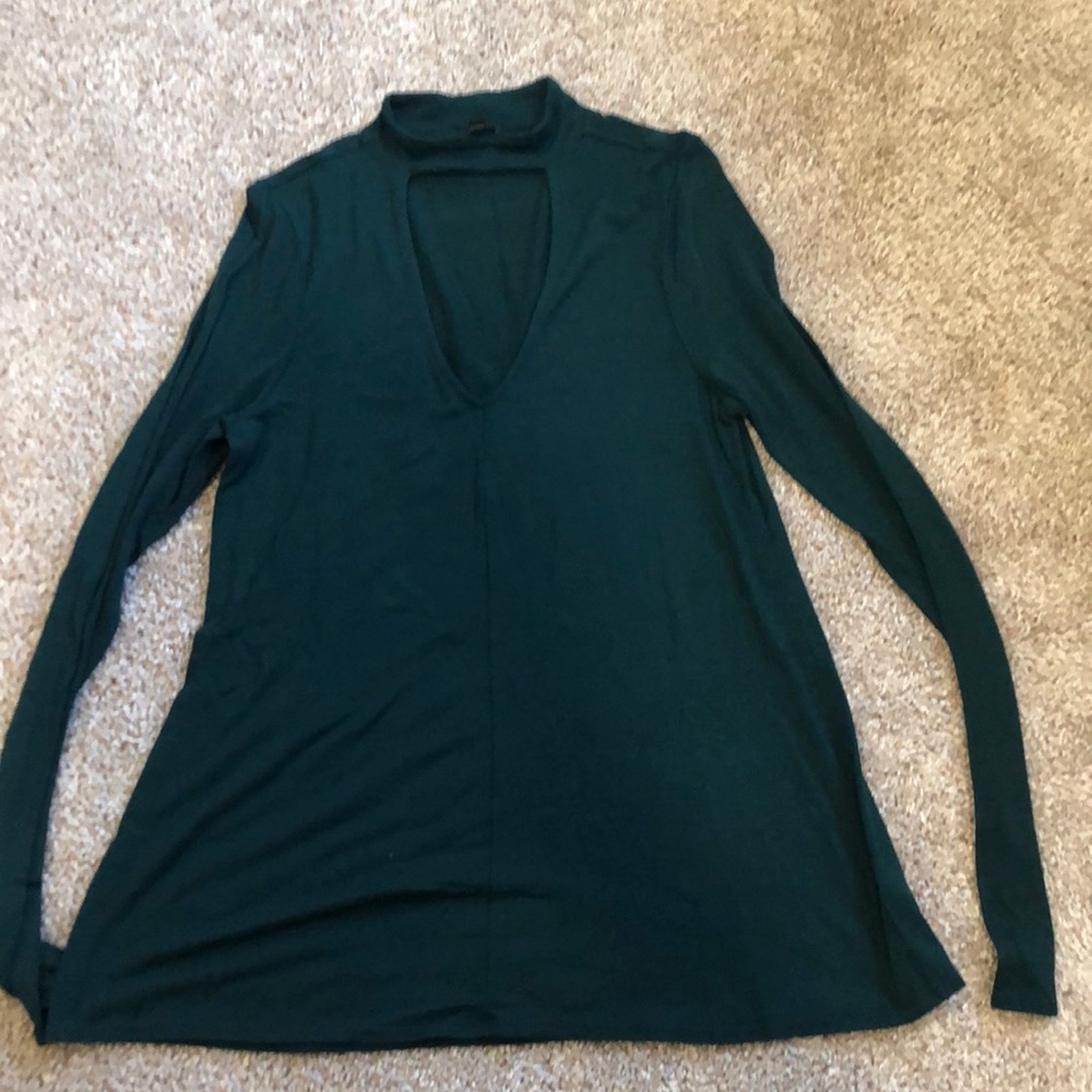 Women’s emerald green cut out long sleeve shirt